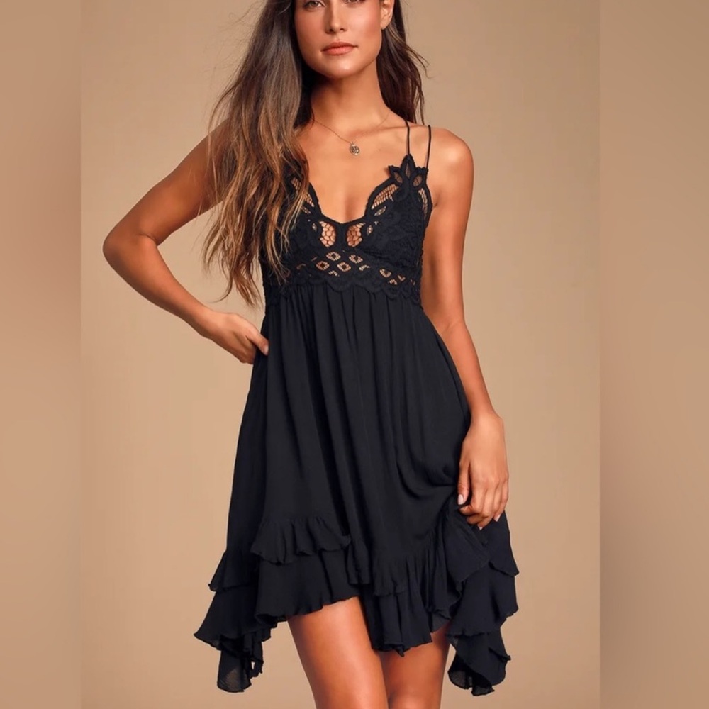 Free People Movement Adella Slip black Lace Dress